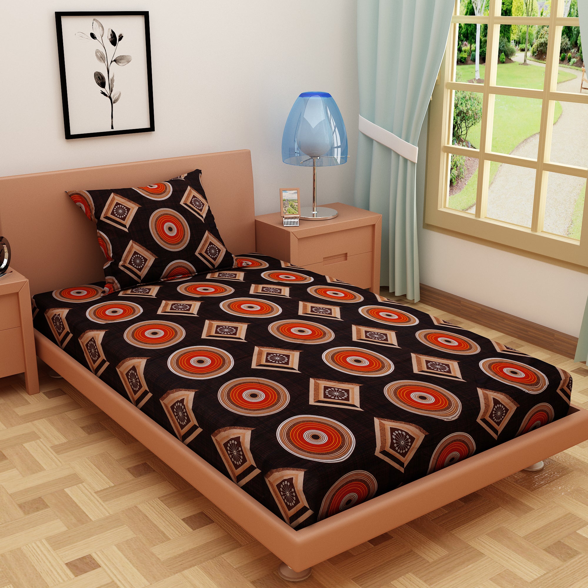 RhomPhere Print Black 120 TC 100% Pure Cotton Bedsheet - Dream Care Furnishings Private Limited