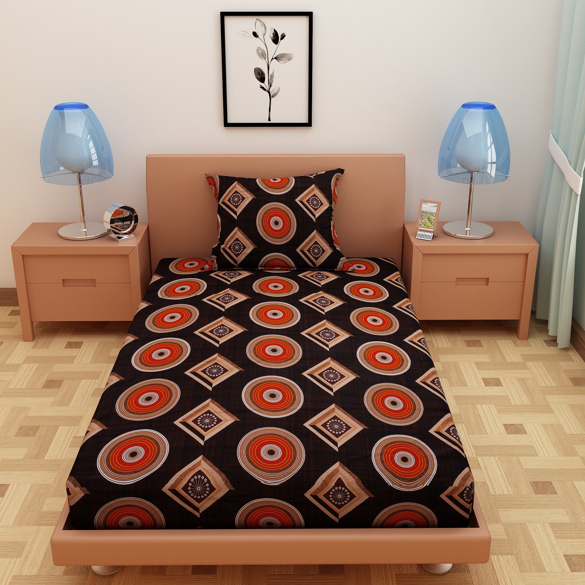 RhomPhere Print Black 120 TC 100% Pure Cotton Bedsheet - Dream Care Furnishings Private Limited