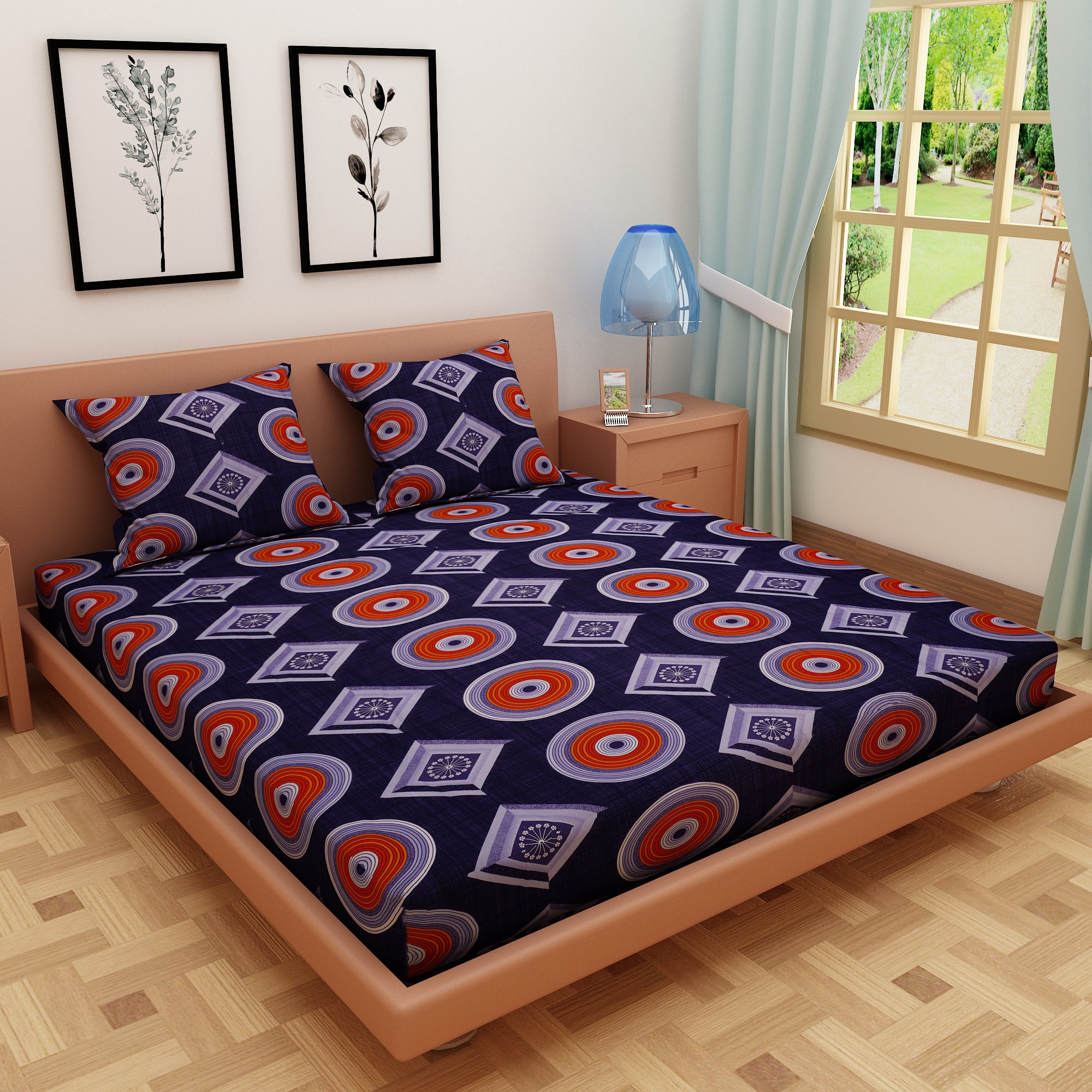 RhomPhere Print Blue 120 TC 100% Pure Cotton Bedsheet - Dream Care Furnishings Private Limited