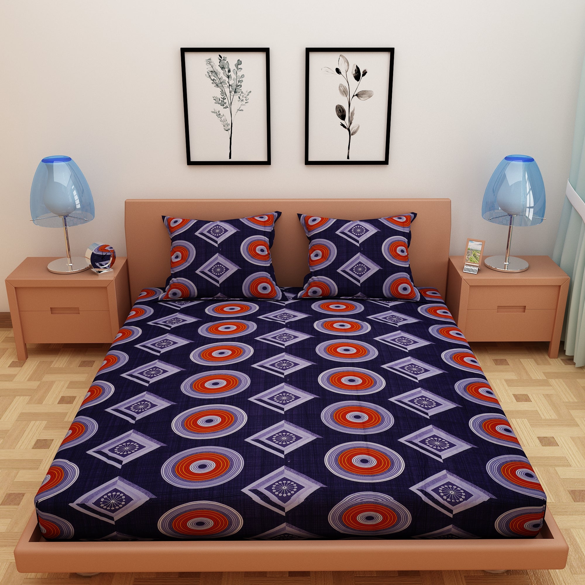 RhomPhere Print Blue 120 TC 100% Pure Cotton Bedsheet - Dream Care Furnishings Private Limited