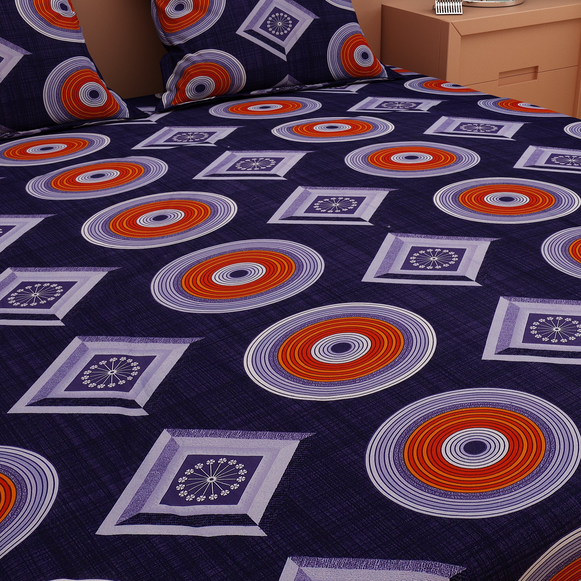 RhomPhere Print Blue 120 TC 100% Pure Cotton Bedsheet - Dream Care Furnishings Private Limited
