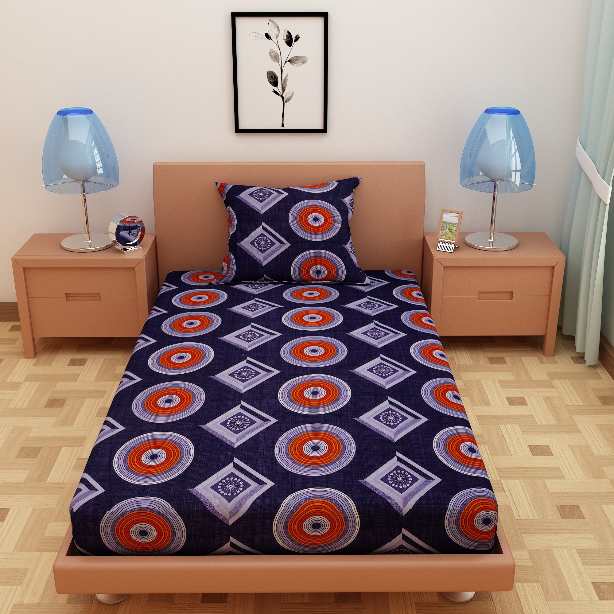 RhomPhere Print Blue 120 TC 100% Pure Cotton Bedsheet - Dream Care Furnishings Private Limited