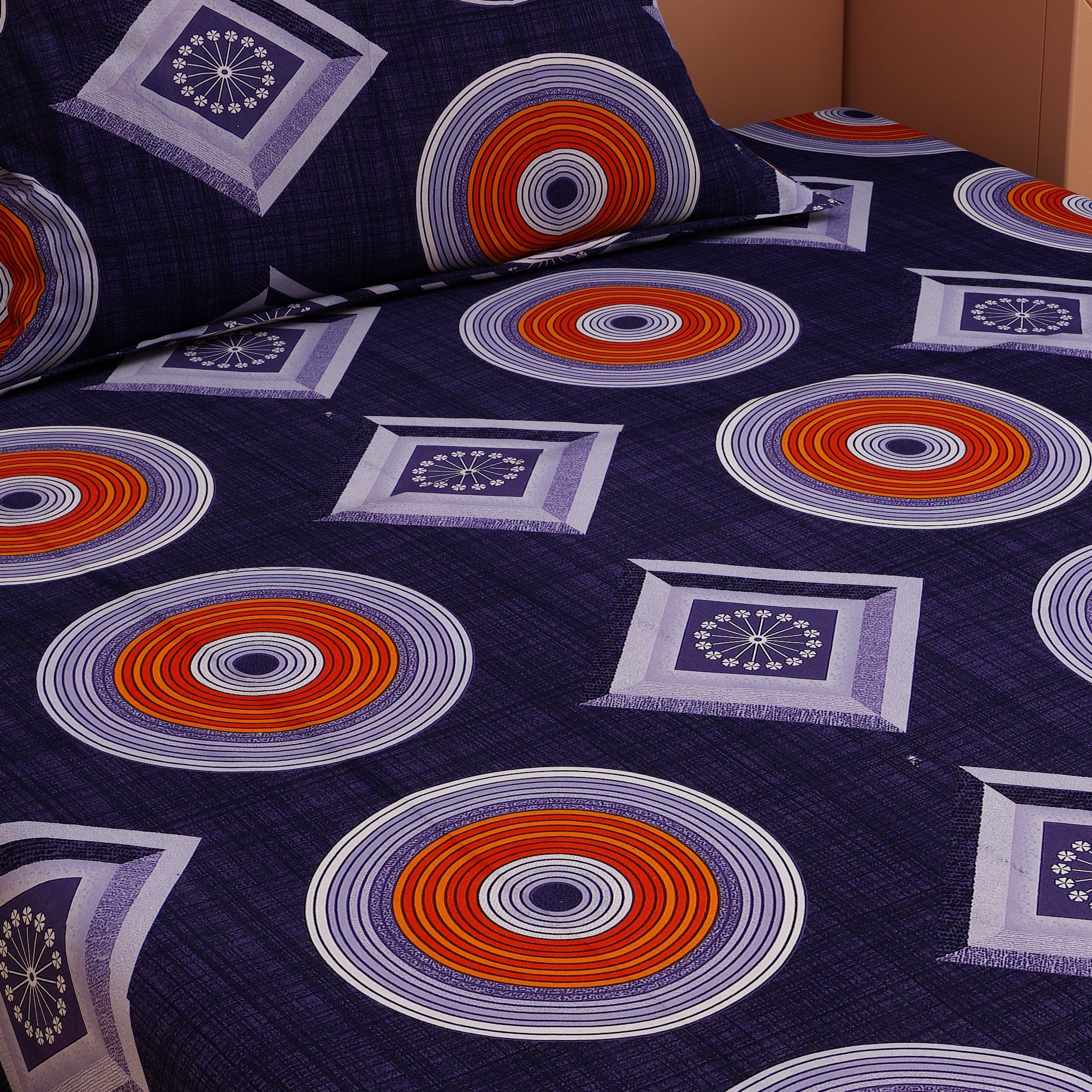 RhomPhere Print Blue 120 TC 100% Pure Cotton Bedsheet - Dream Care Furnishings Private Limited