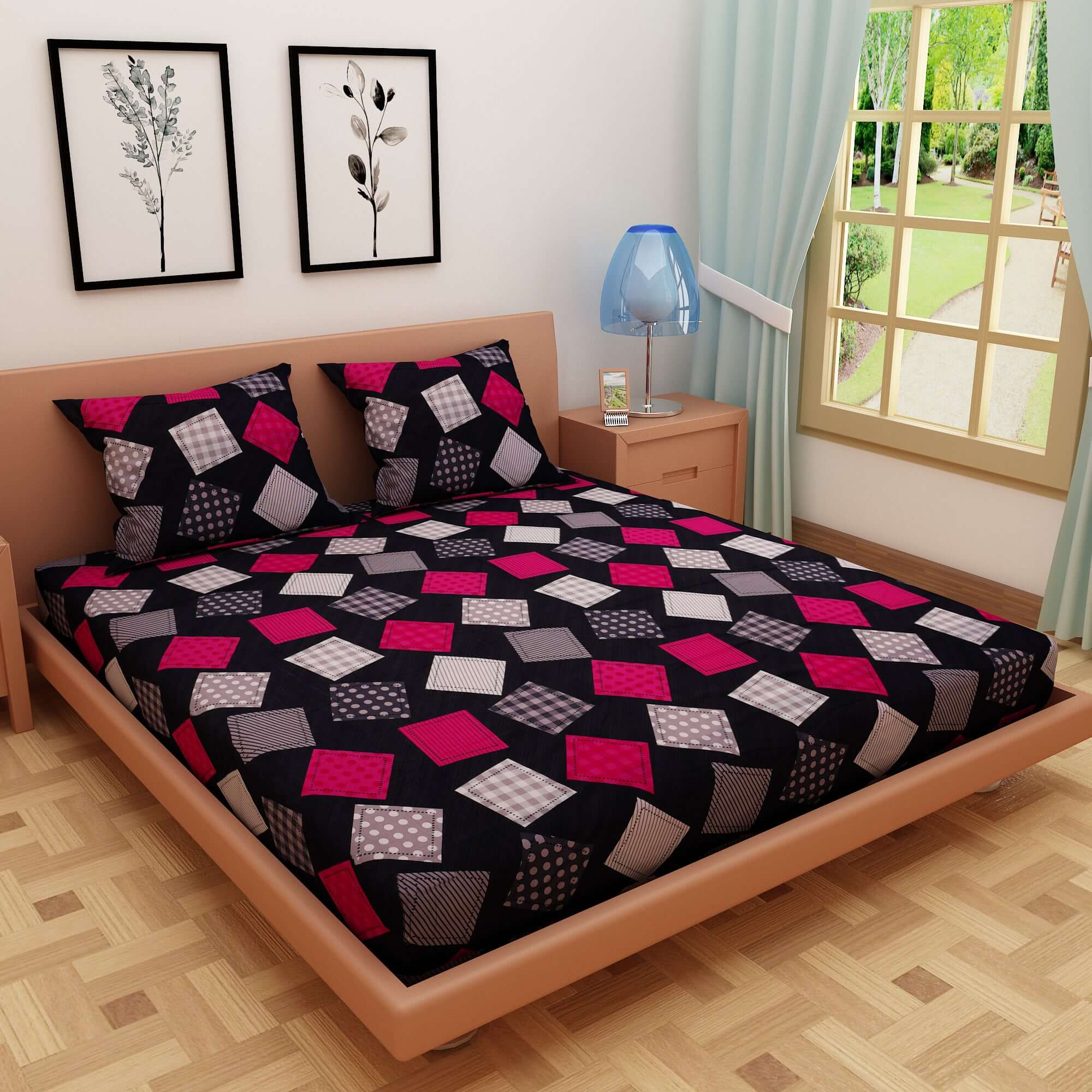 Funky Print Black 120 TC 100% Pure Cotton Bedsheet - Dream Care Furnishings Private Limited