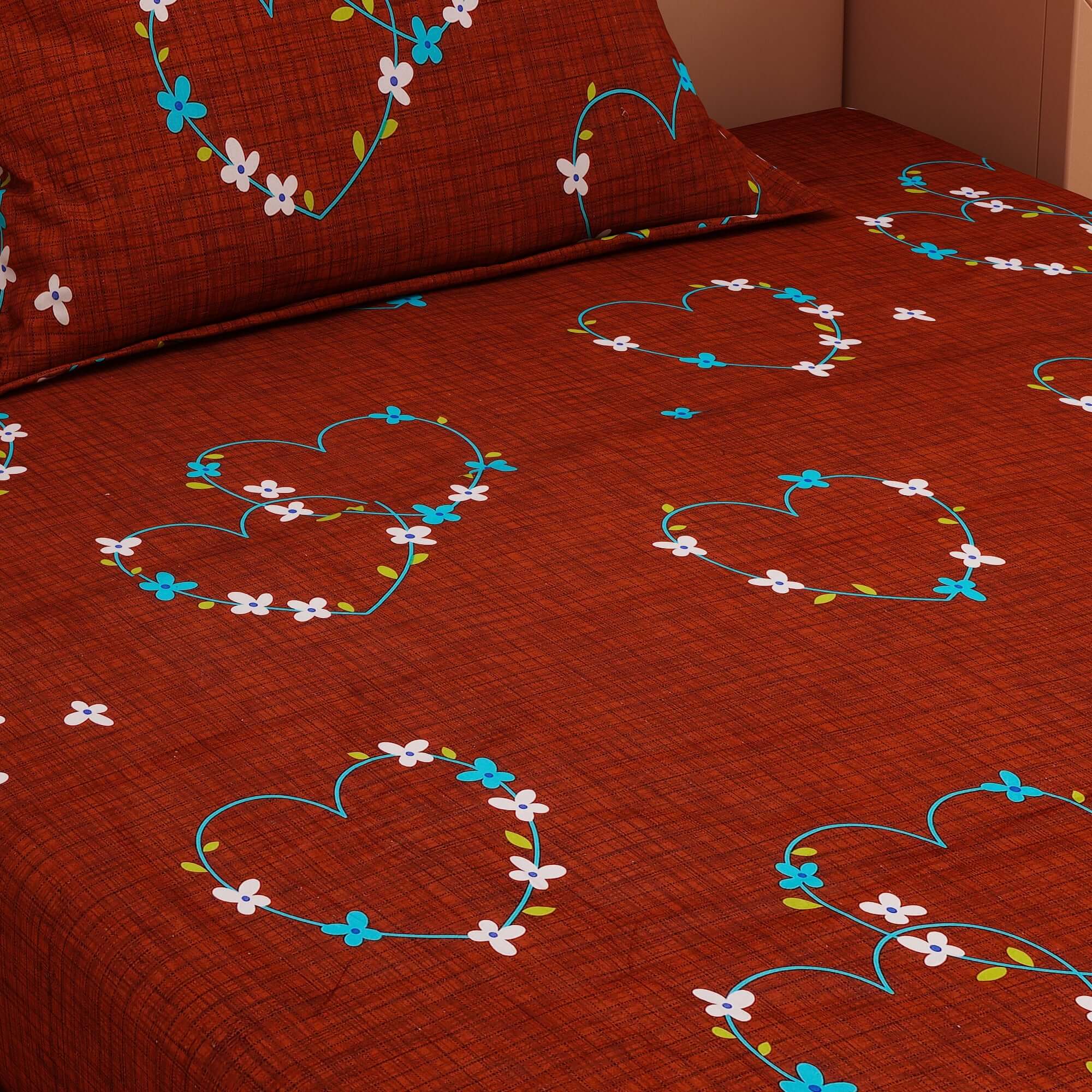 Heart Print Granet 120 TC 100% Pure Cotton Bedsheet - Dream Care Furnishings Private Limited
