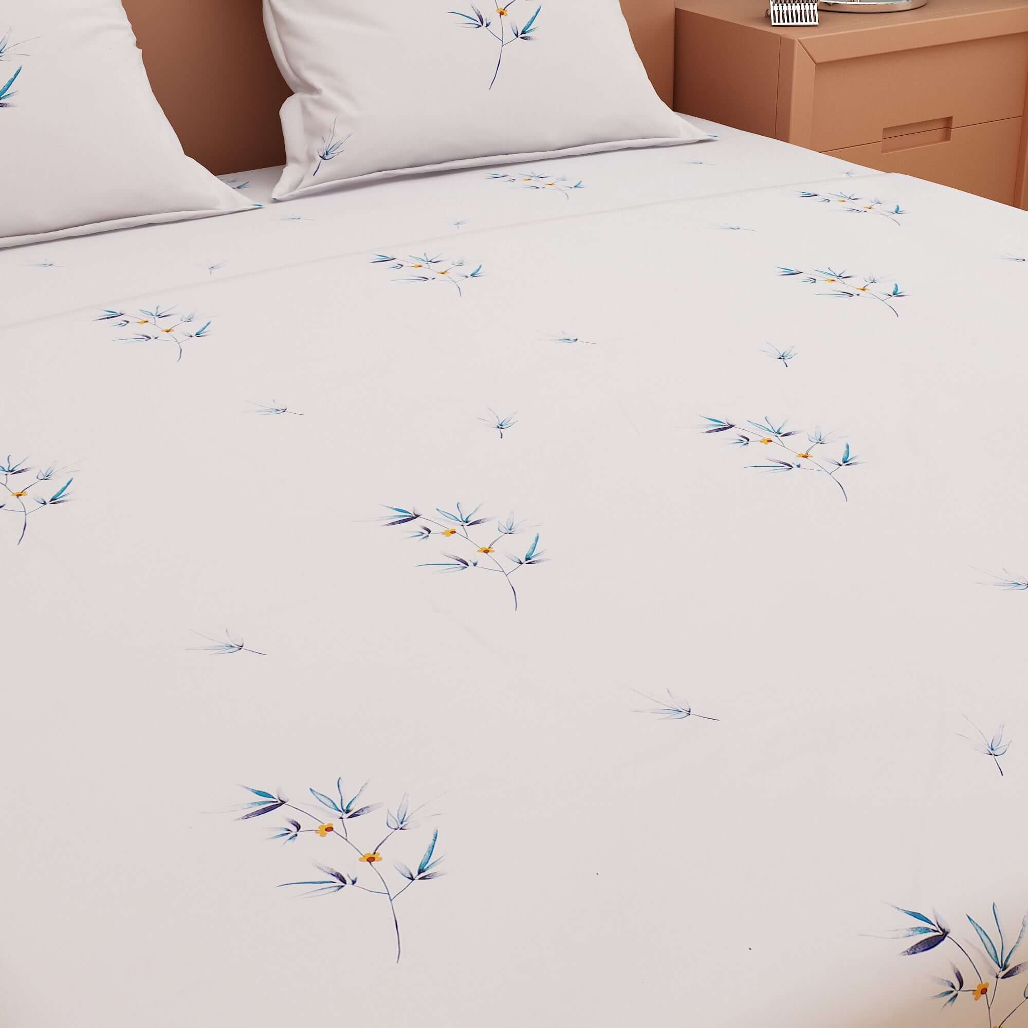 Floral Print Blue 220 TC 100% Pure Cotton Bedsheet - Dream Care Furnishings Private Limited