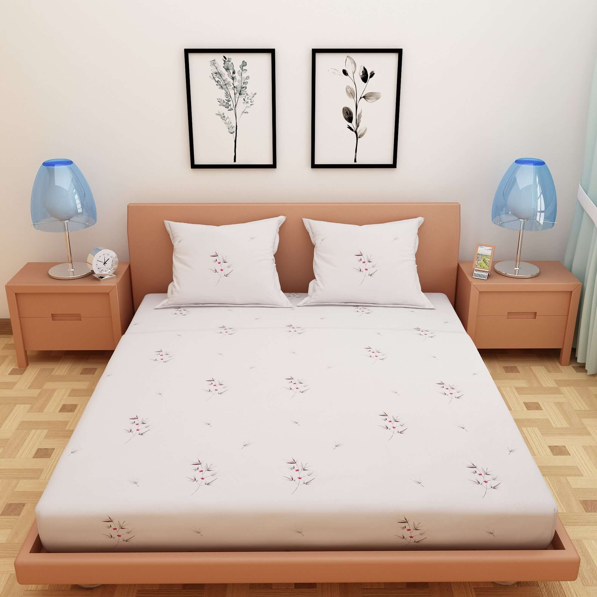 Floral Print Coffee 220 TC 100% Pure Cotton Bedsheet - Dream Care Furnishings Private Limited