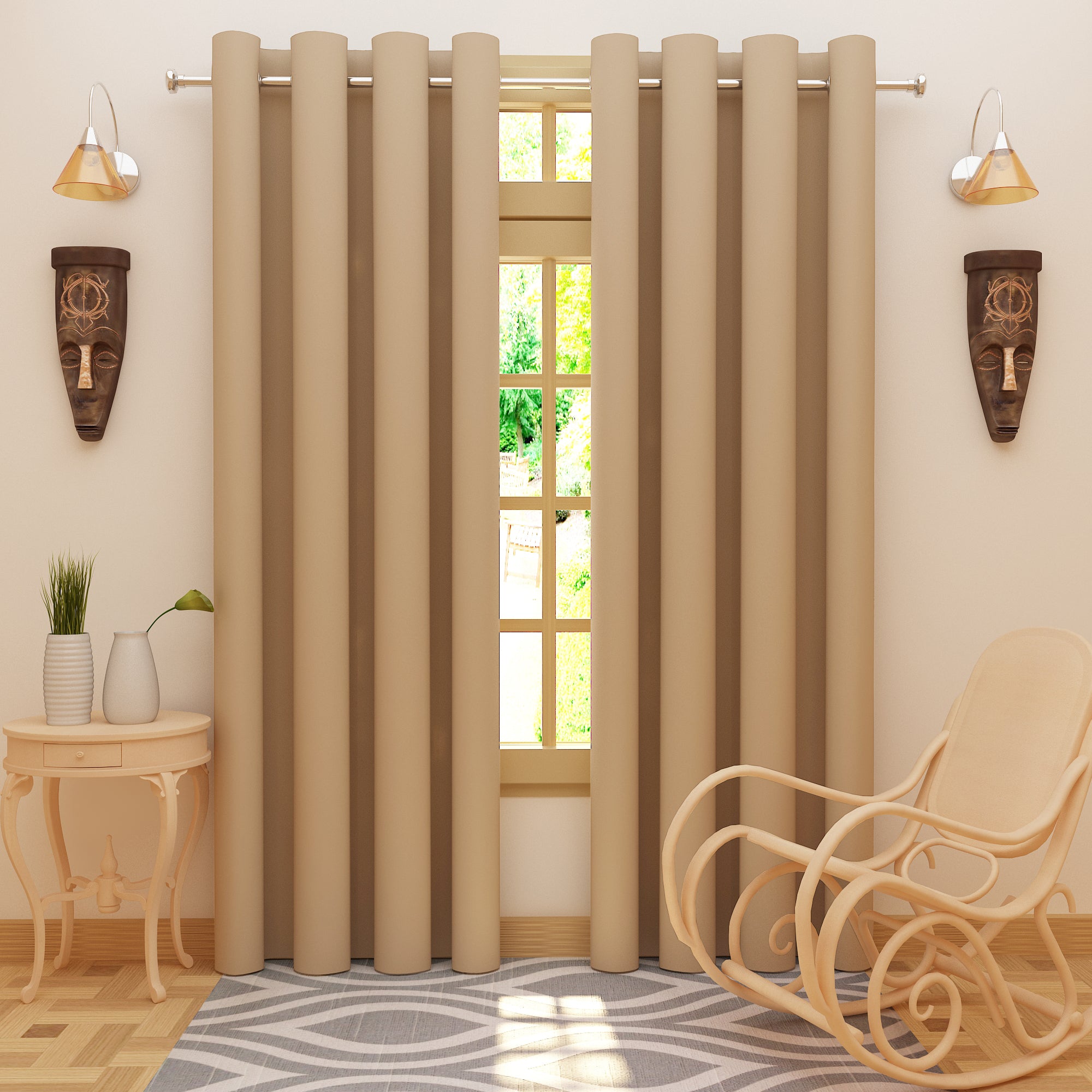 Solid Blackout Curtains, Beige - Set of 2 - Dream Care Furnishings Private Limited