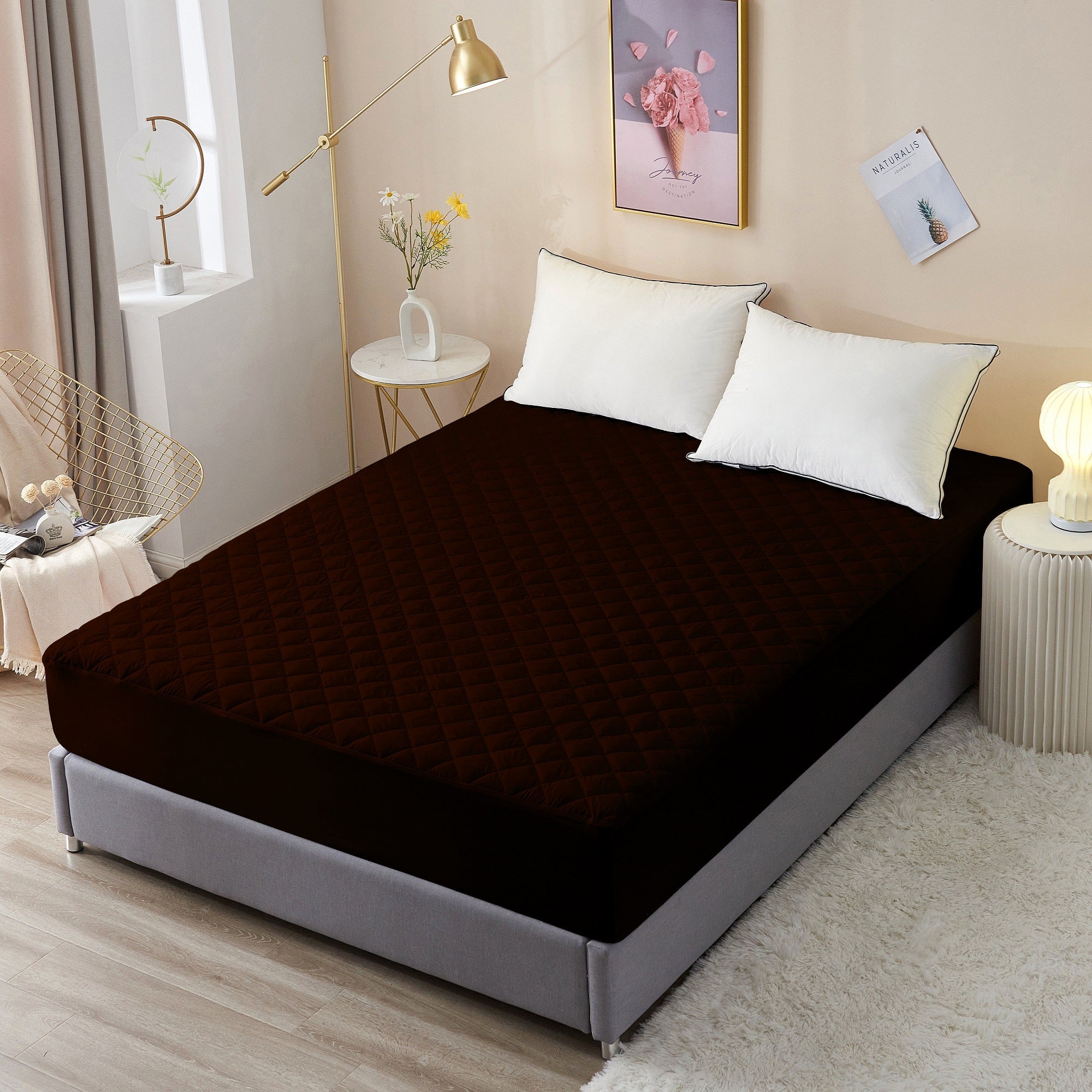 Waterproof Mattress Protector with 360 Degree Elastic Strap, Premium Quilted Sapphire (Coffee, Available in 16 Sizes) - Dream Care Furnishings Private Limited