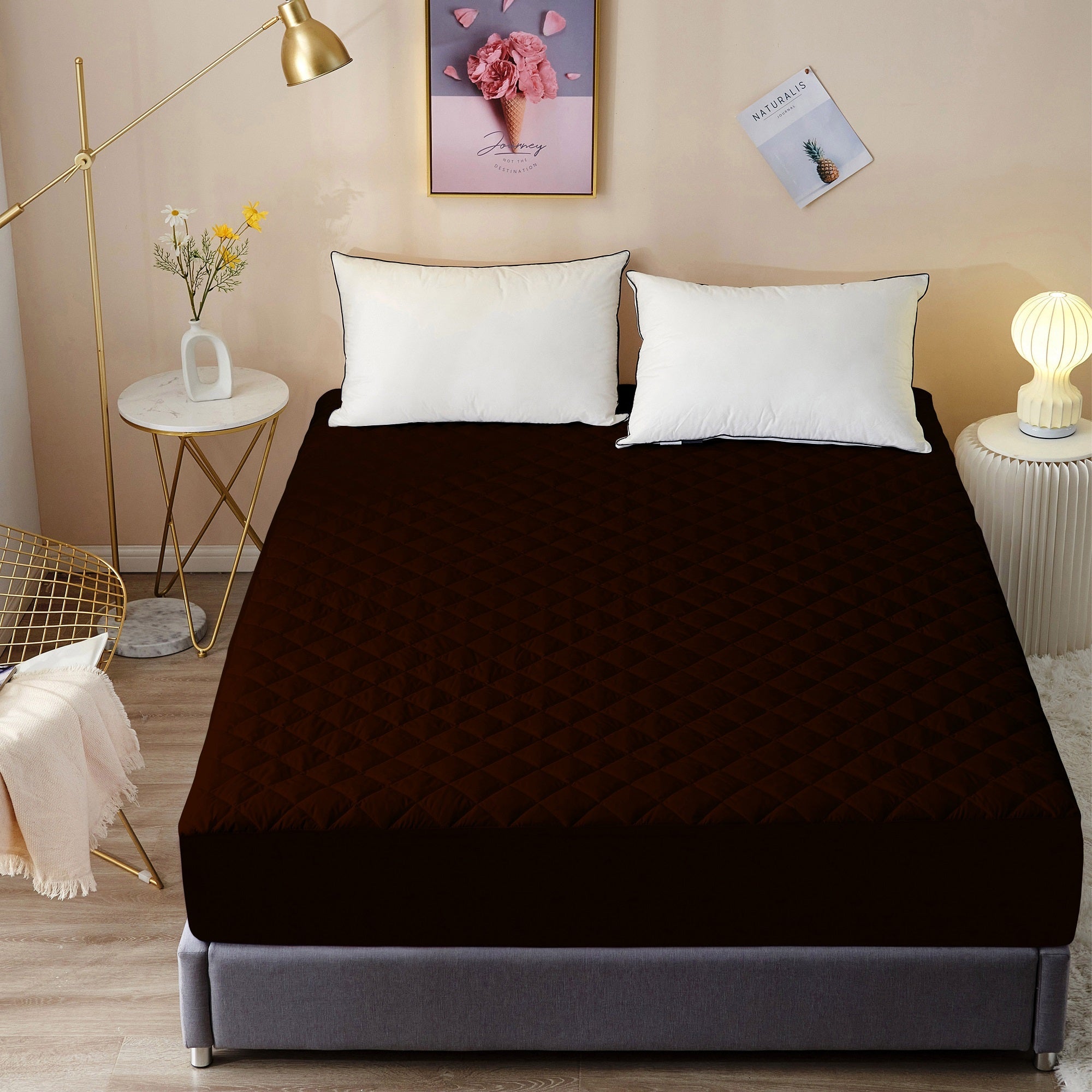 Waterproof Mattress Protector with 360 Degree Elastic Strap, Premium Quilted Sapphire (Coffee, Available in 16 Sizes) - Dream Care Furnishings Private Limited