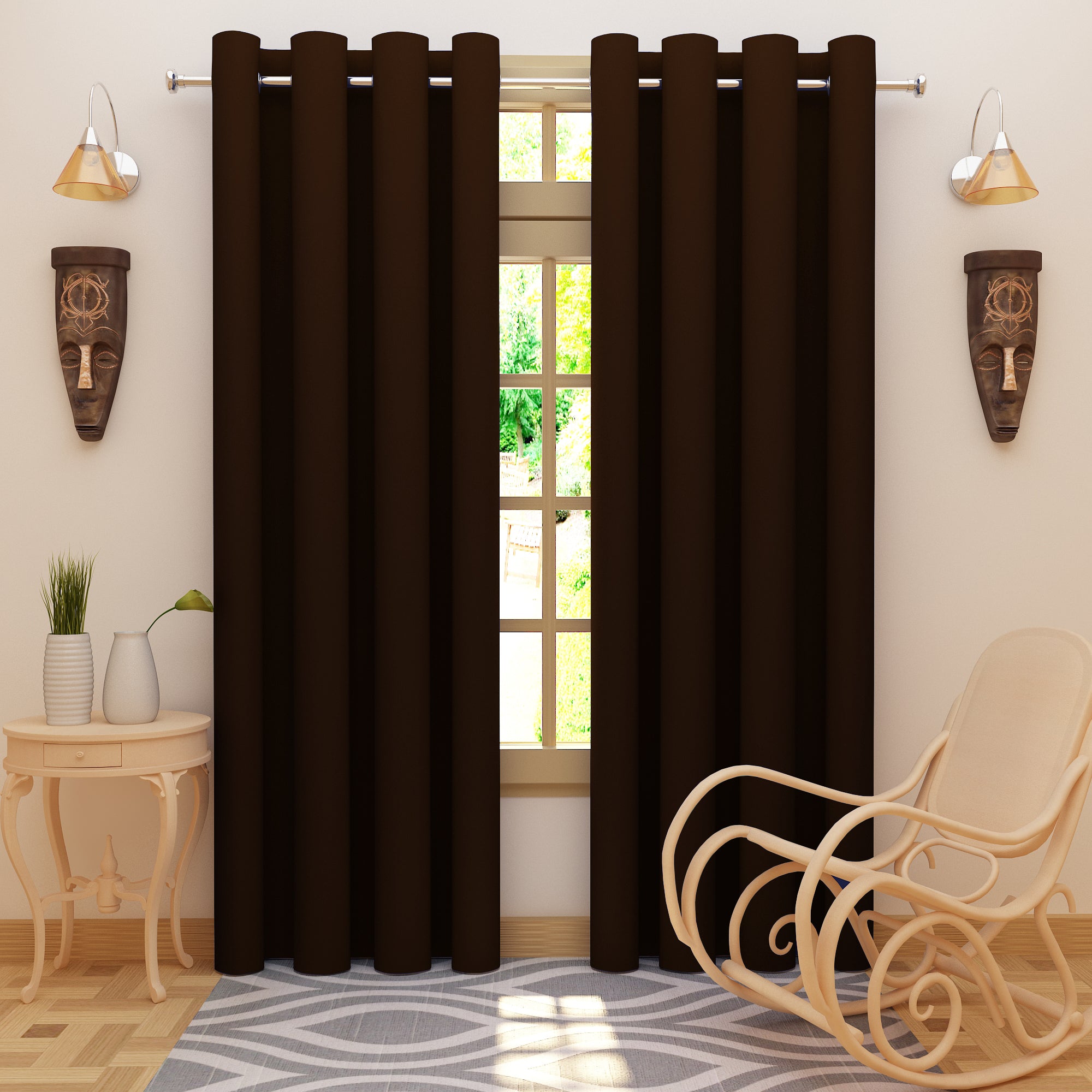 Solid Blackout Curtains, Coffee - Set of 2 - Dream Care Furnishings Private Limited