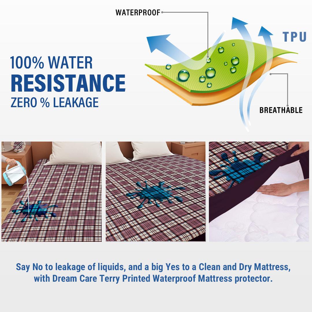 Waterproof Mattress Protector with 360 Degree Elastic Strap, Luxury Terry Printed (Grey, Available in 16 Sizes) - Dream Care Furnishings Private Limited