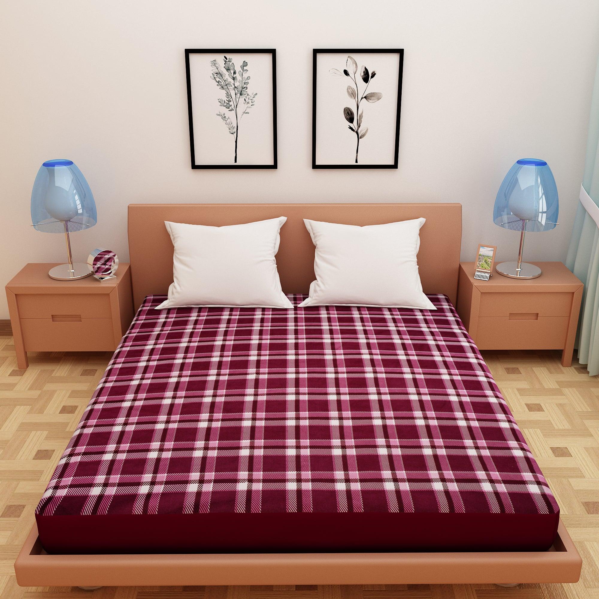 Waterproof Mattress Protector with 360 Degree Elastic Strap, Luxury Terry Printed (Purple, Available in 16 Sizes) - Dream Care Furnishings Private Limited