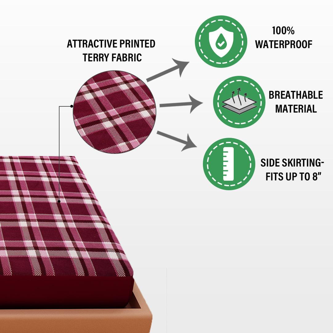Waterproof Mattress Protector with 360 Degree Elastic Strap, Luxury Terry Printed (Purple, Available in 16 Sizes) - Dream Care Furnishings Private Limited
