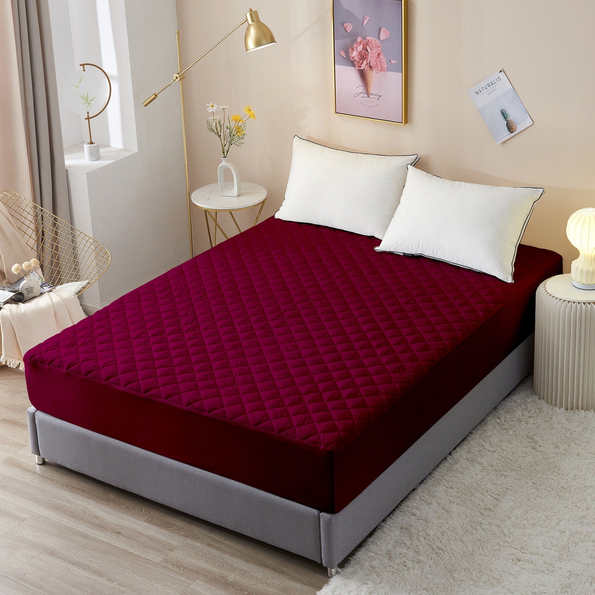 Waterproof Mattress Protector with 360 Degree Elastic Strap, Premium Quilted Sapphire (Maroon, Available in 16 Sizes) - Dream Care Furnishings Private Limited