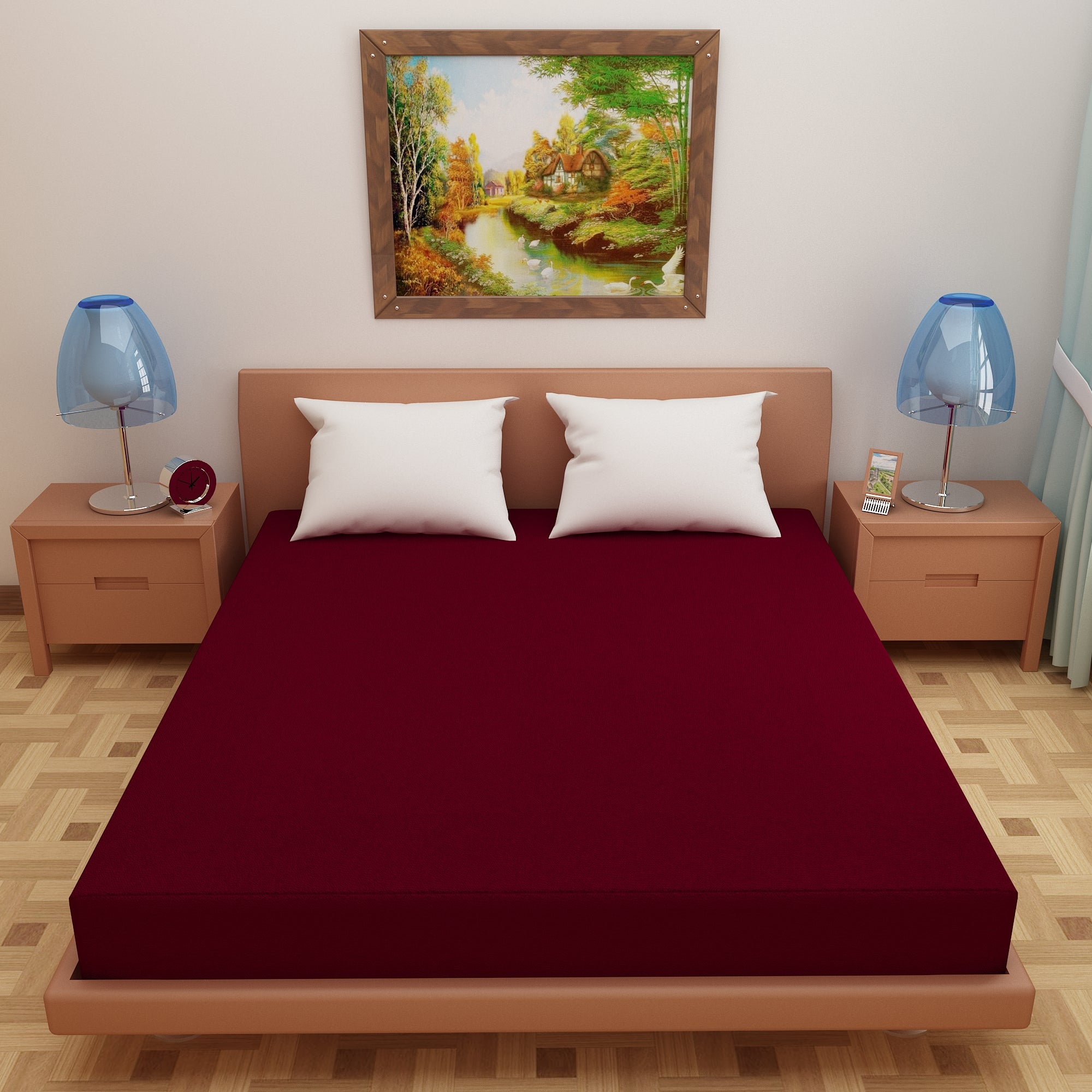Waterproof Mattress Protector with 360 Degree Elastic Strap, Luxury Terry (Maroon, Available in 16 Sizes) - Dream Care Furnishings Private Limited