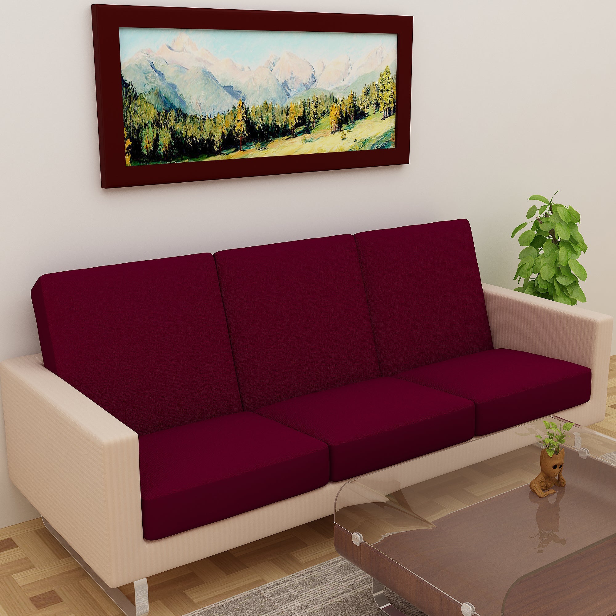 Waterproof Sofa Seat Protector Cover with Stretchable Elastic, Maroon - Dream Care Furnishings Private Limited