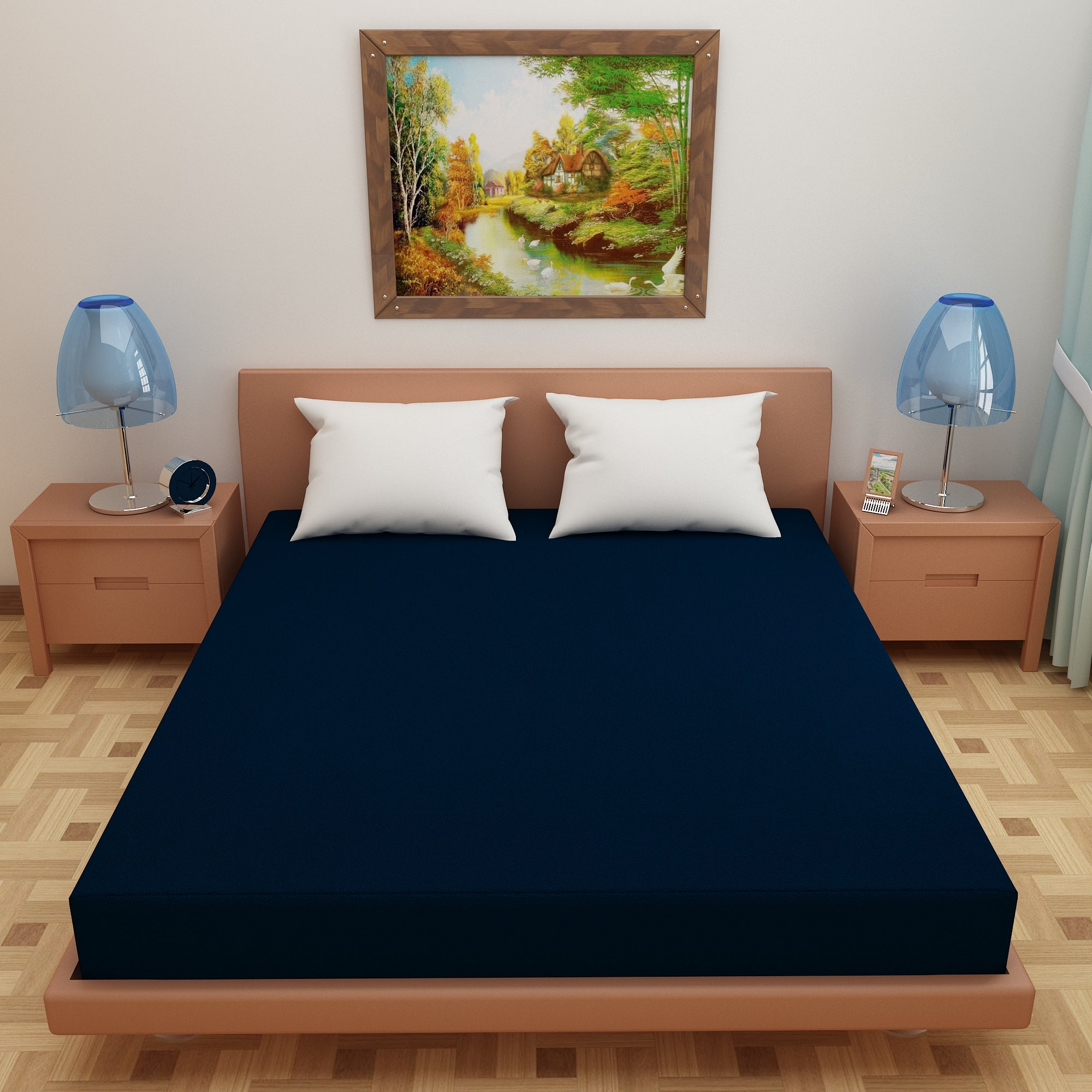 Waterproof Mattress Protector with 360 Degree Elastic Strap, Luxury Terry (Navy Blue, Available in 16 Sizes) - Dream Care Furnishings Private Limited