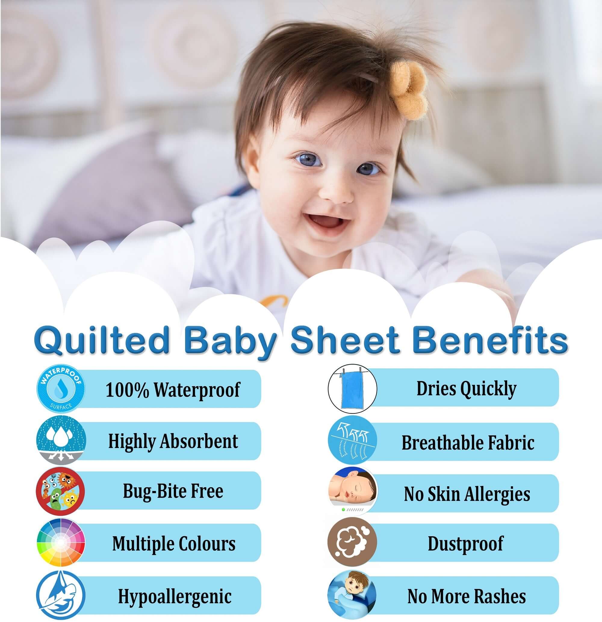 Waterproof Quilted Baby Sheet, Blue