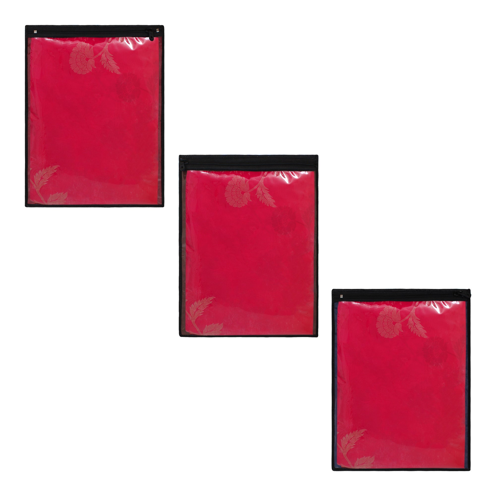 Saree Cover Transparent Storage Bag with Zip, Set of 3, Dark - Dream Care Furnishings Private Limited