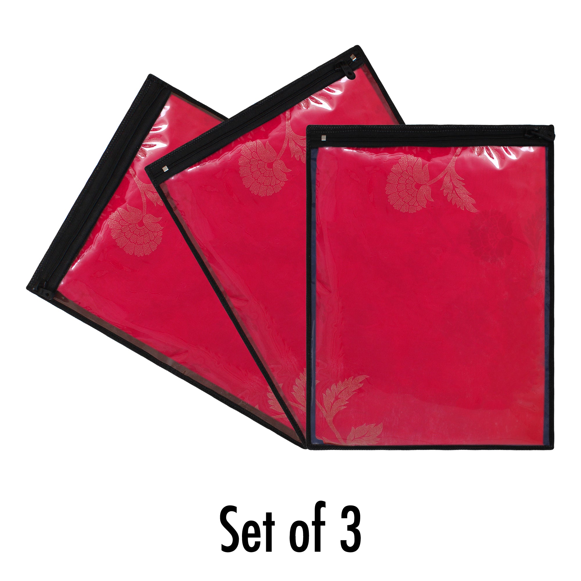 Saree Cover Transparent Storage Bag with Zip, Set of 3, Dark - Dream Care Furnishings Private Limited