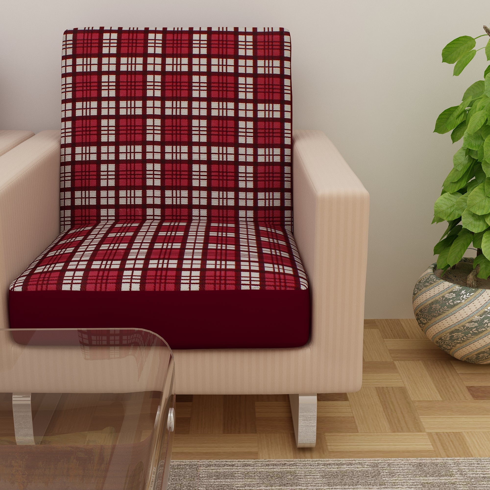 Waterproof Printed Sofa Seat Protector Cover with Stretchable Elastic, Maroon White - Dream Care Furnishings Private Limited