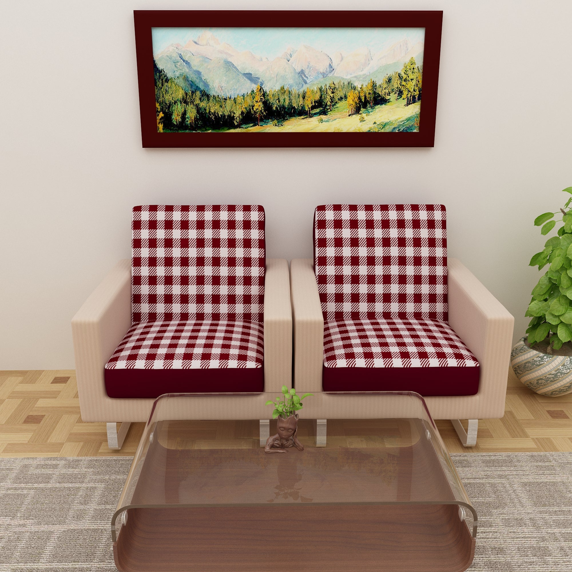 Waterproof Printed Sofa Seat Protector Cover with Stretchable Elastic, White Maroon - Dream Care Furnishings Private Limited