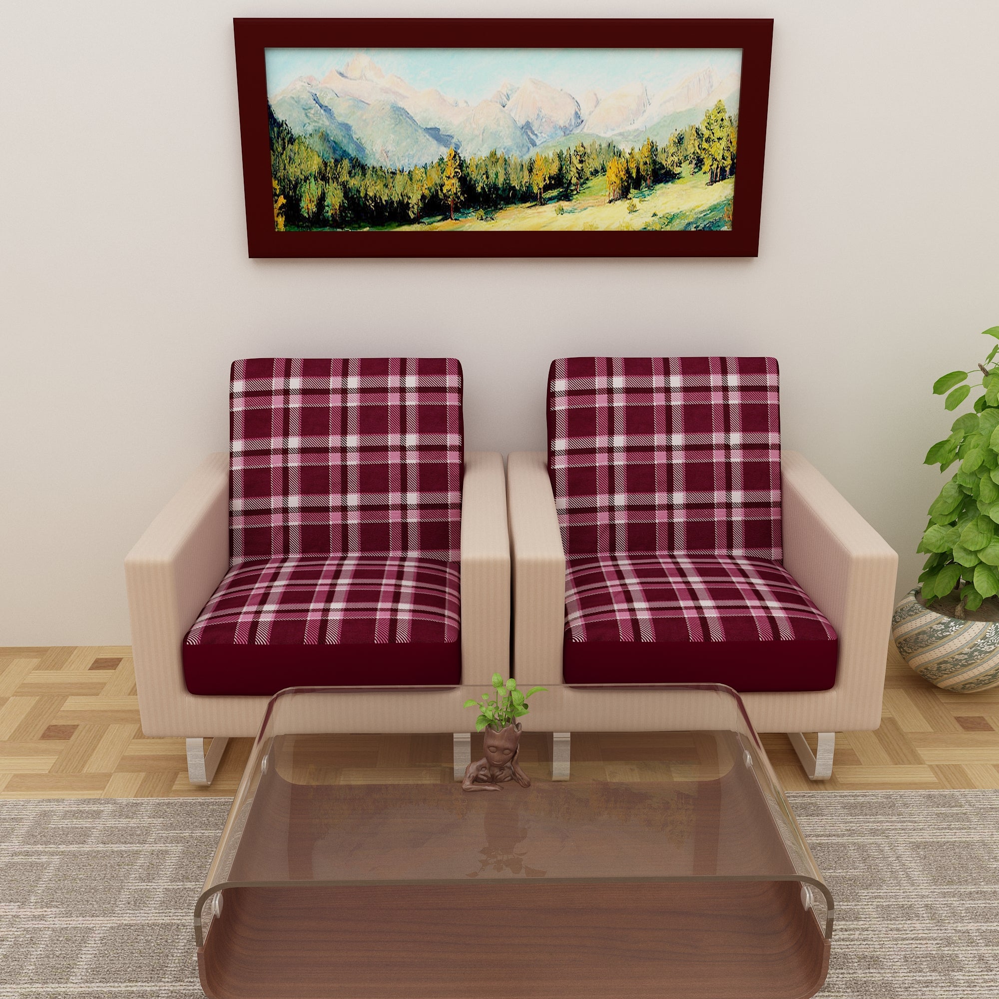 Waterproof Printed Sofa Seat Protector Cover with Stretchable Elastic, Maroon - Dream Care Furnishings Private Limited