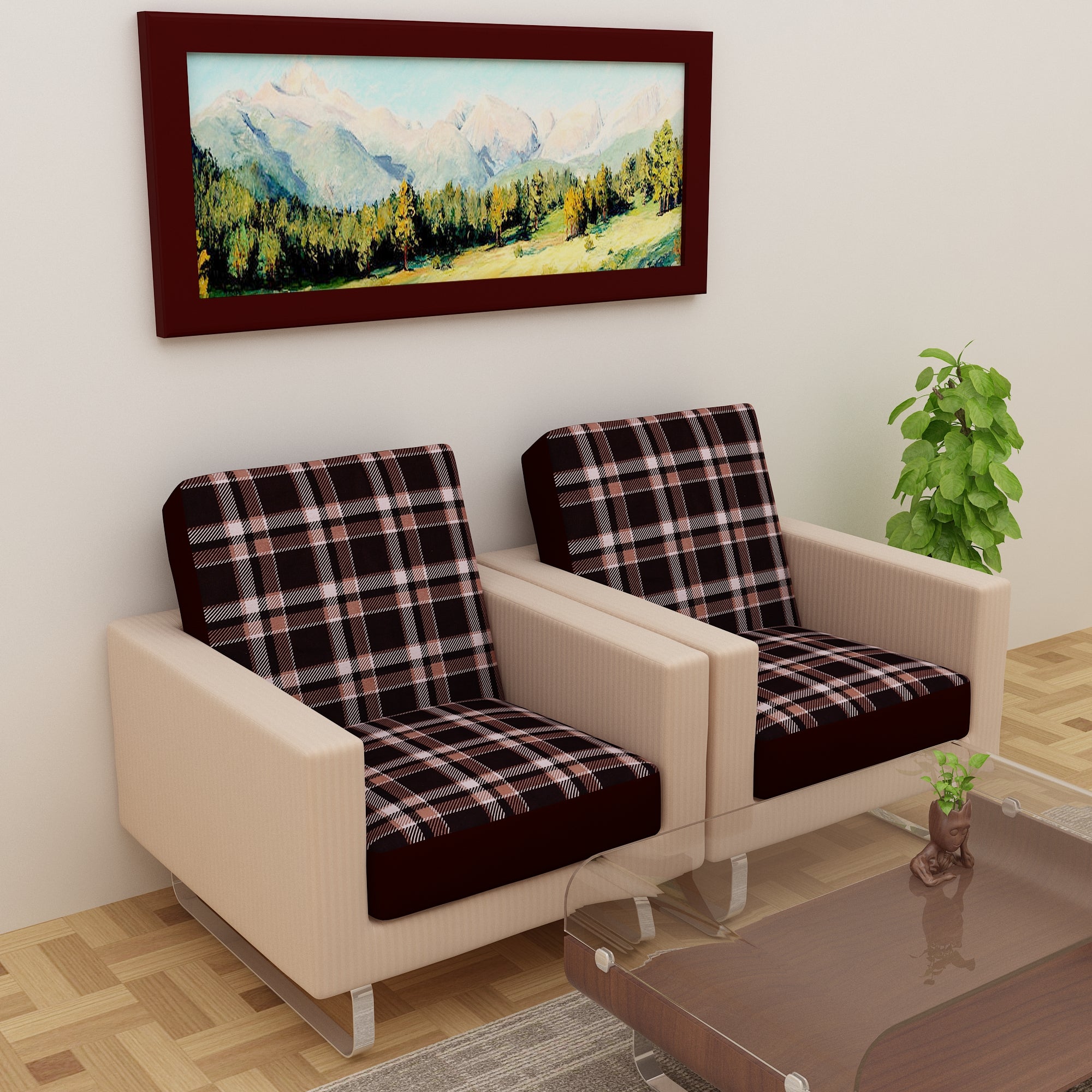 Waterproof Printed Sofa Seat Protector Cover with Stretchable Elastic, Brown - Dream Care Furnishings Private Limited