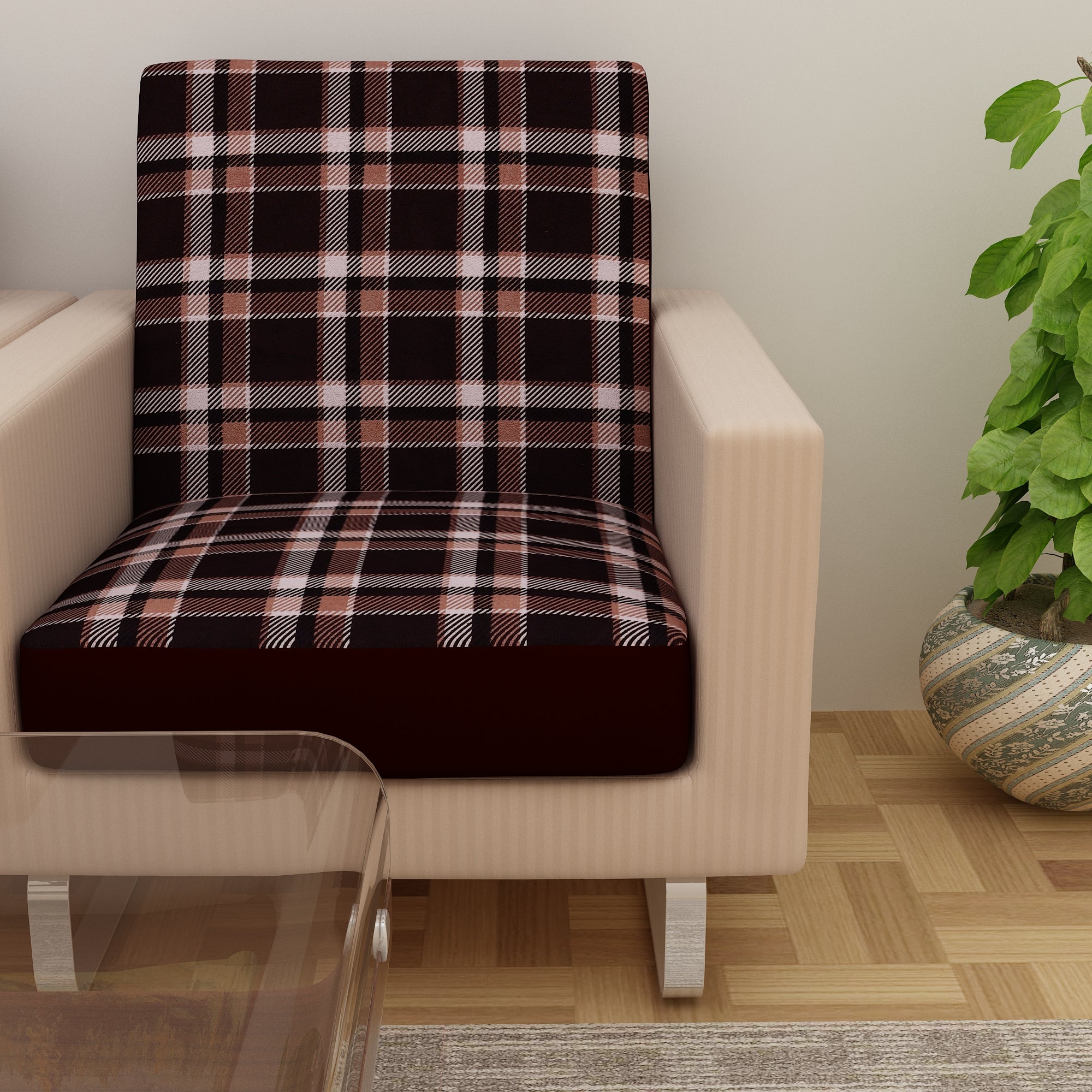 Waterproof Printed Sofa Seat Protector Cover with Stretchable Elastic, Brown - Dream Care Furnishings Private Limited