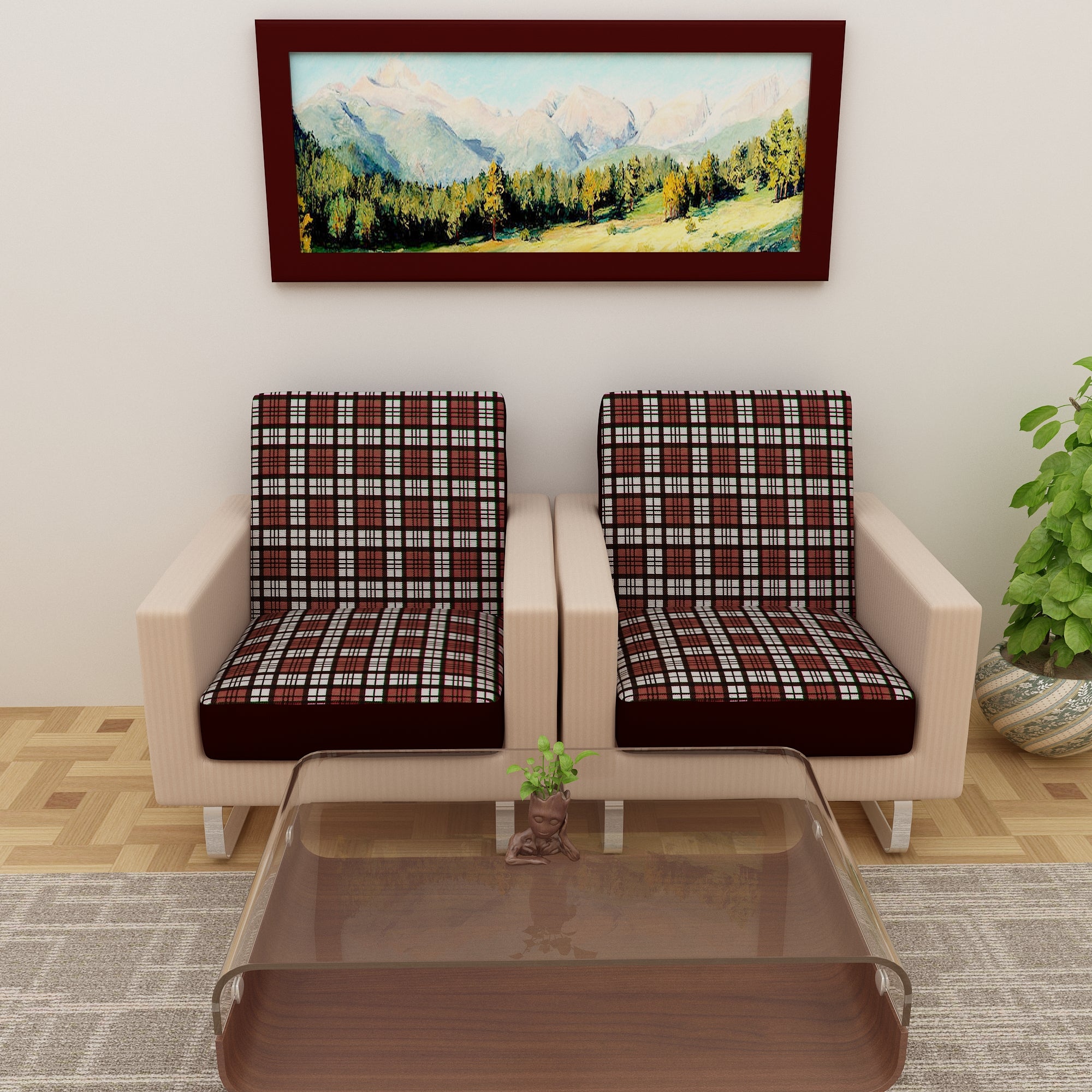 Waterproof Printed Sofa Seat Protector Cover with Stretchable Elastic, Brown White - Dream Care Furnishings Private Limited