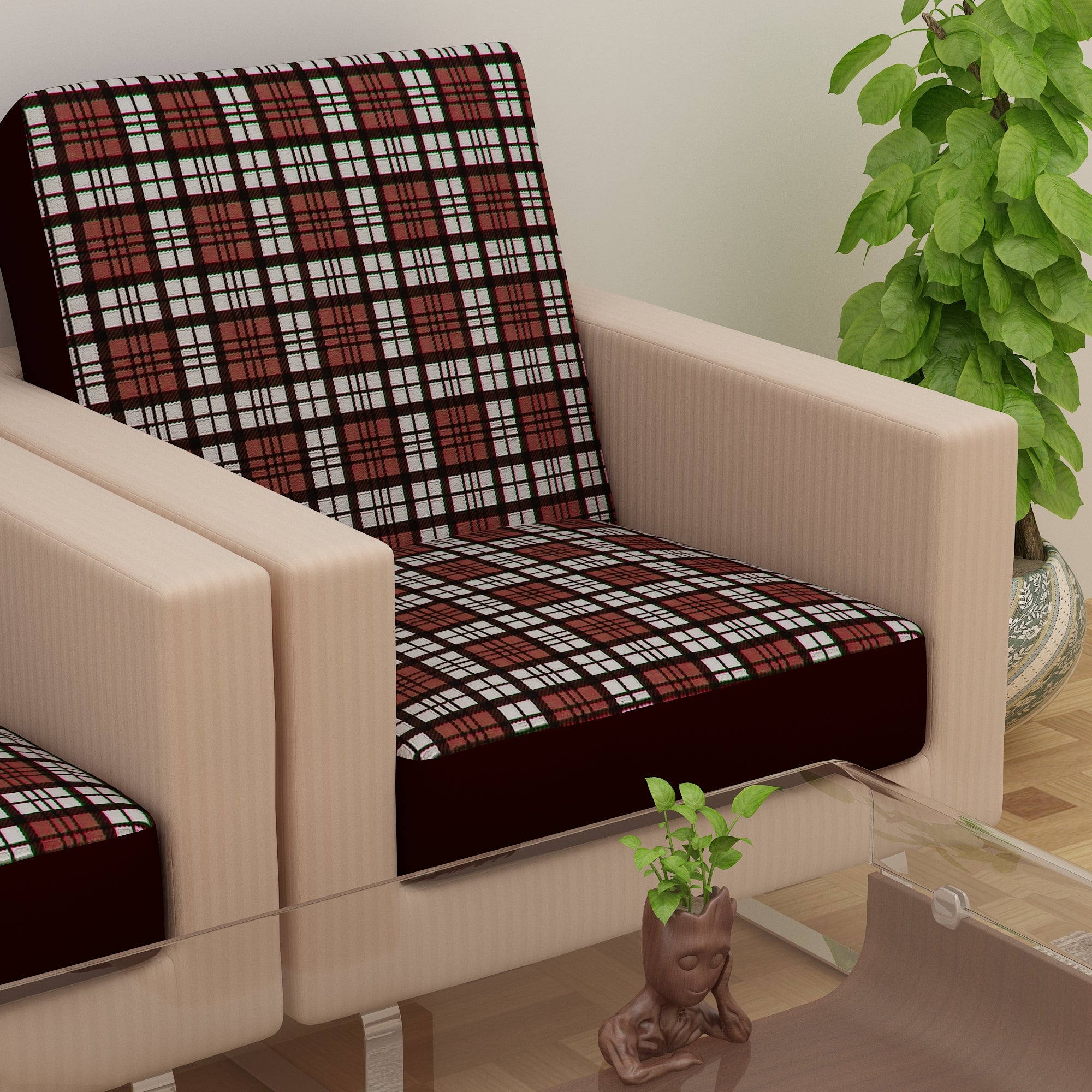 Waterproof Printed Sofa Seat Protector Cover with Stretchable Elastic, Brown White - Dream Care Furnishings Private Limited