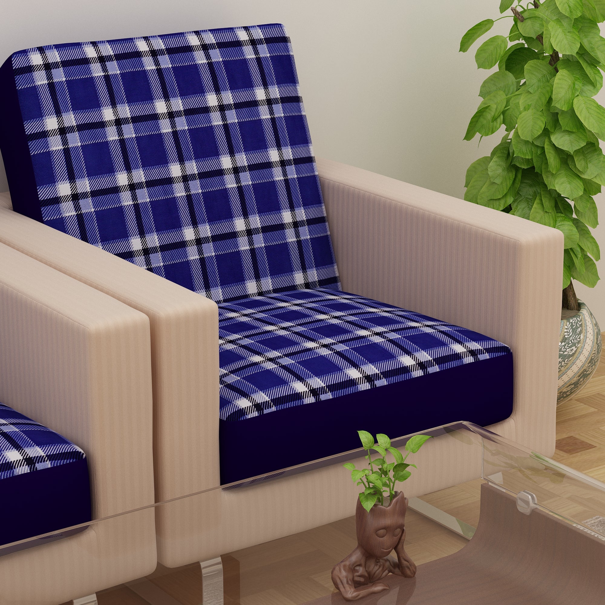 Waterproof Printed Sofa Seat Protector Cover with Stretchable Elastic, Blue - Dream Care Furnishings Private Limited